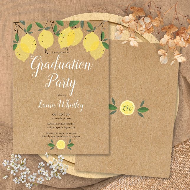 Rustic Lemons Greenery Script Graduation Party Invitation (Rustic Lemons Greenery Script Graduation Party Invitation)