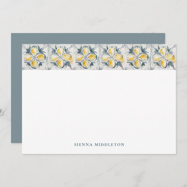 Rustic Lemons Mediterranean Tiles Personalized Card (Front/Back)