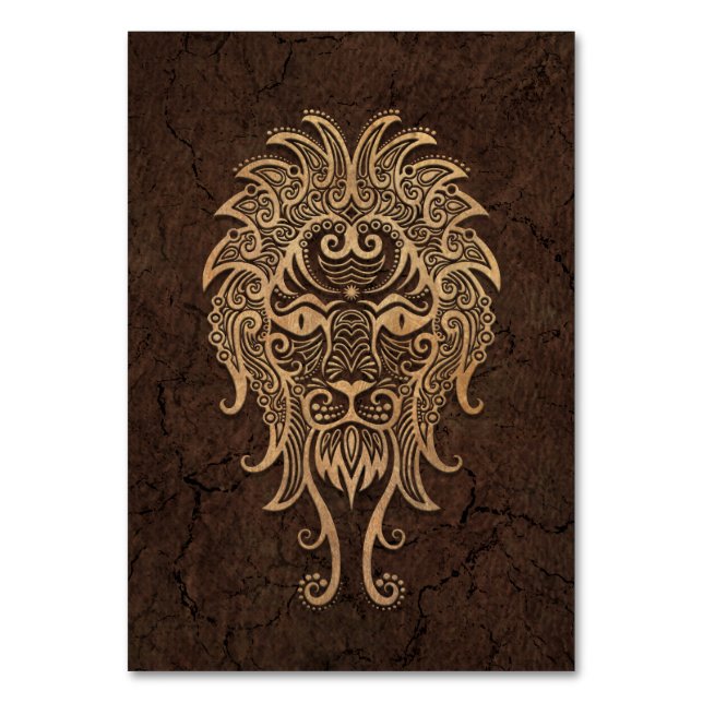 Rustic Leo Zodiac Sign on Stone Effect Table Number (Front)