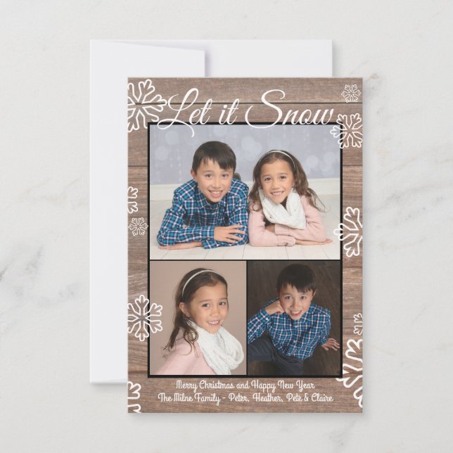 Rustic Let it Snow - 3x5 Christmas Photo Flat Invitation (Front)