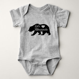 Rustic Let's Hibearnate Black Bear Silhouette Baby Bodysuit