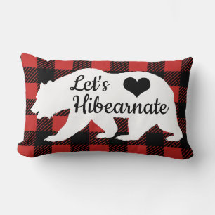Rustic Let's Hibearnate Buffalo Lumberjack Plaid Lumbar Pillow