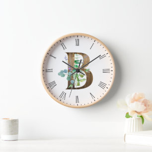 Rustic Letter B Wood Frame Clock
