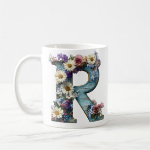 Rustic Letter R Wildflower Floral Coffee Mug