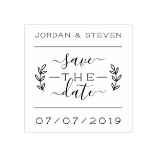 Rustic Lettering & Script Save The Date Wedding Rubber Stamp