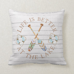 Rustic Life Is Better At The Lake White Wood Throw Pillow