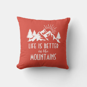Rustic Life is Better   Mountains Quote Red White Outdoor Pillow