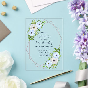 Rustic Light Blue and White Floral Quinceañera  Acrylic Invitations
