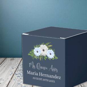 Rustic Light Blue and White Floral Quinceañera  Favor Box