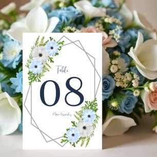 Rustic Light Blue and White Floral Quinceañera Table Number