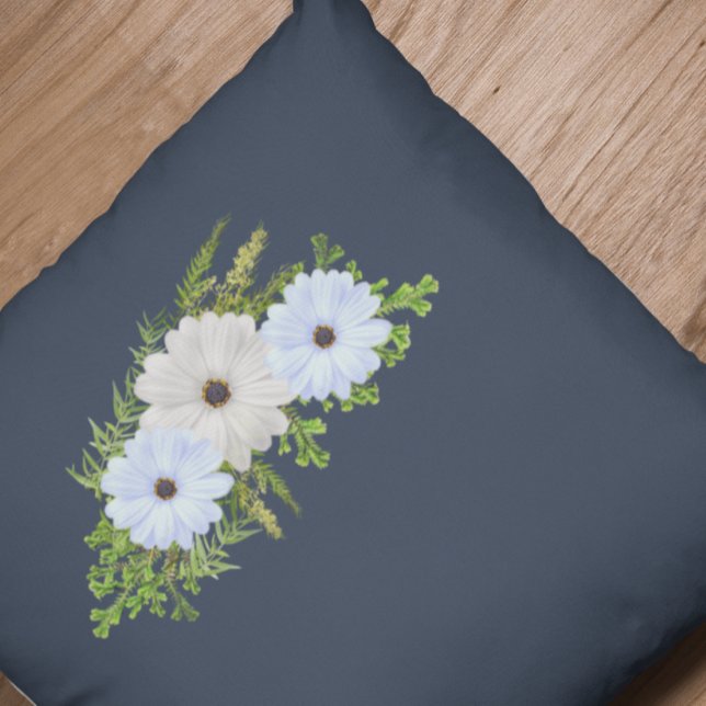 Rustic Light Blue and White Floral Throw Pillow (Creator Uploaded)