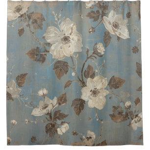 Rustic Light Blue Cocoa Brown Floral Print
