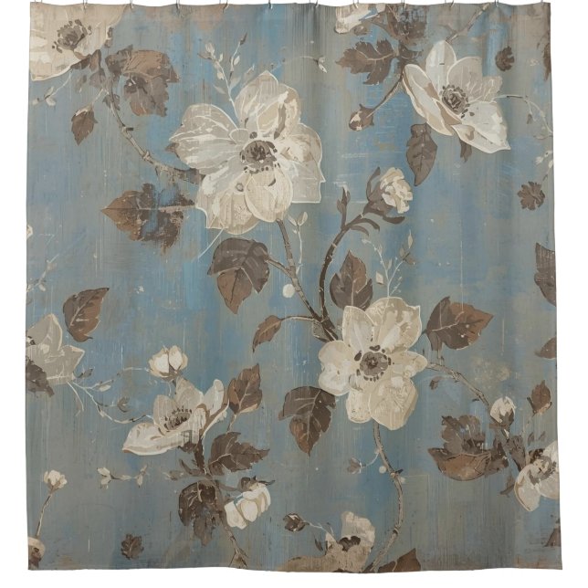 Rustic Light Blue Cocoa Brown Floral Print (Front)