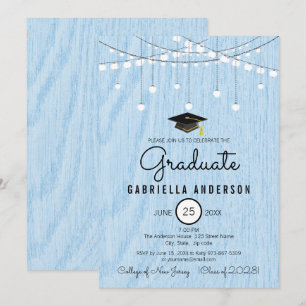 Rustic Light Blue Faux Wood Yet Simple Graduation Invitation