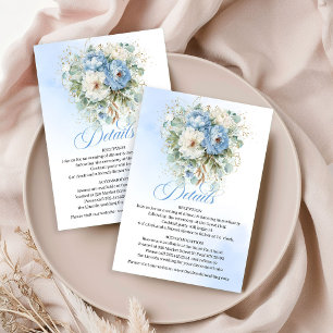 Rustic Light Blue Floral Greenery Wedding Details  Enclosure Card