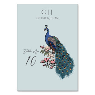 Rustic Light Blue Peacock Wedding Table Number