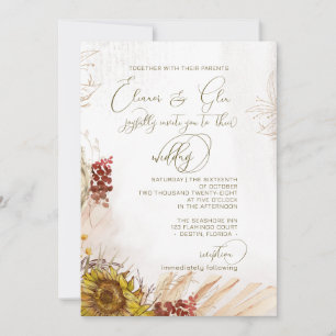 Rustic Light Bohemian Sunflower Wedding Invitation