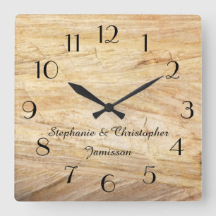 Rustic Light Brown Faux Stone Clock Personalized