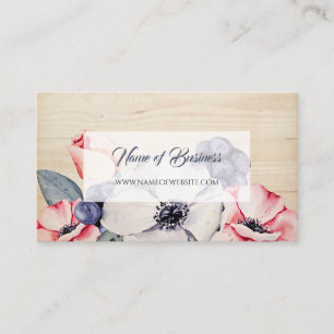 Rustic Light Wood Summer Blossom and Blueberries Business Card
