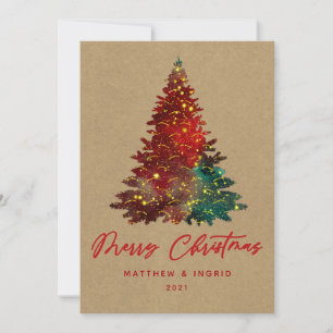Rustic Lighted Christmas Tree Kraft Holiday Card