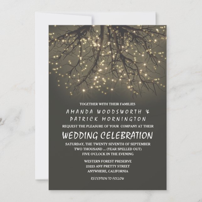 Rustic Lighted Tree Branch Wedding Invitations (Front)