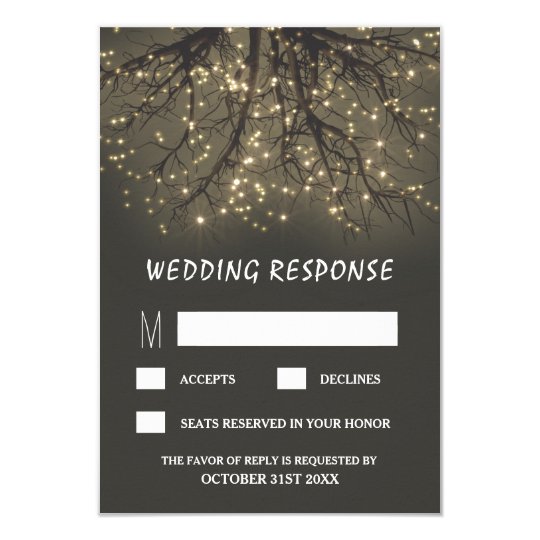 Rustic Lighted Tree Branch Wedding RSVP Cards