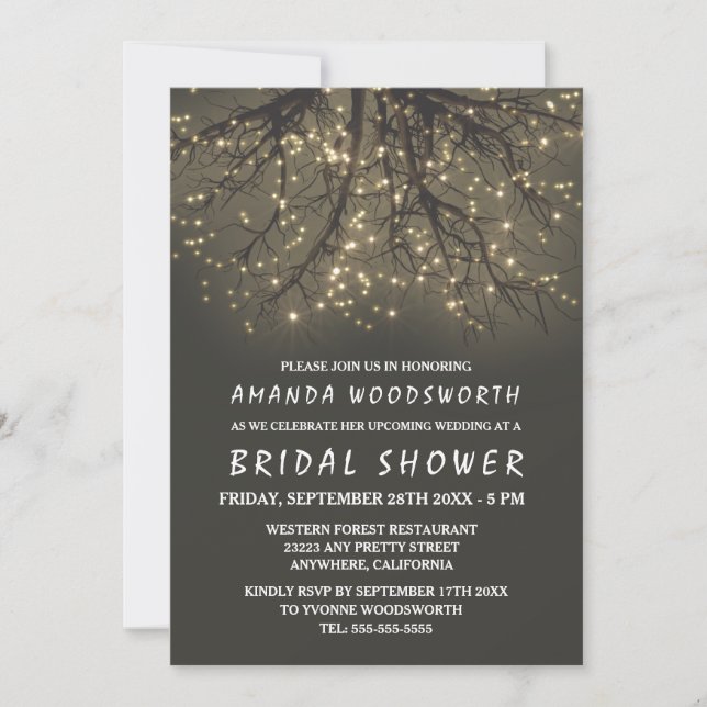 Rustic Lighted Tree Bridal Shower Invitations (Front)