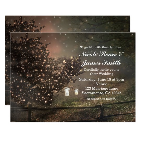 Rustic Lighted Tree in Field Wedding Invitations