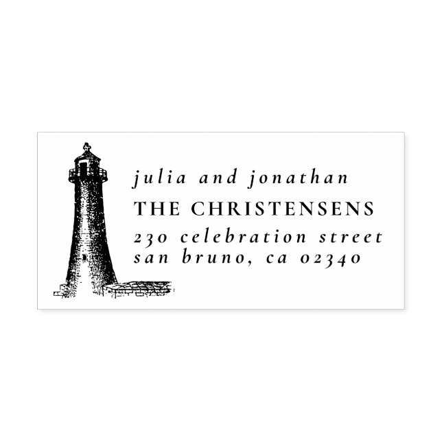 Rustic Lighthouse Wedding Names & Return Address Rubber Stamp (Imprint)