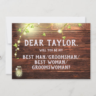 Rustic Lights Best Man Woman Groomsman Proposal Invitation