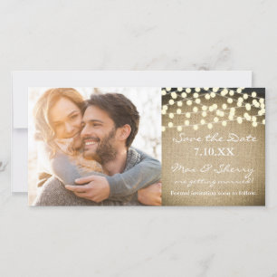 Rustic Lights Burlap Save the Date Photo Card