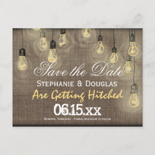 Rustic Lights Burlap Save the Date Postcards