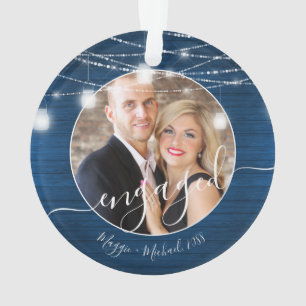 Rustic Lights Engaged Names Date Photo Engagement Ornament