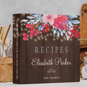 Rustic lights floral pink brown barn wood recipes binder