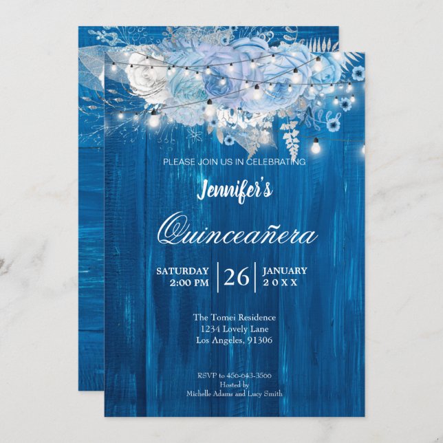 Rustic Lights Floral Quinceañera Invitation (Front/Back)