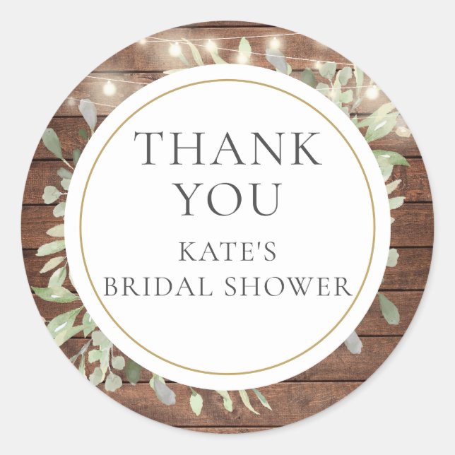 Rustic Lights Greenery Bridal Shower Thank You Classic Round Sticker (Front)