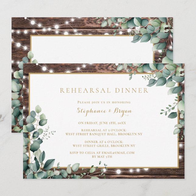 Rustic Lights Greenery Rehearsal Dinner Invitation (Front/Back)