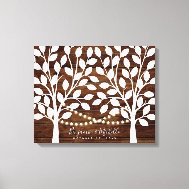 Rustic Lights Guest Book Canvas - 50 Signatures (Front)