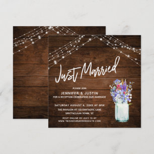 Rustic Lights Just Married Wildflowers in Jar Invitation
