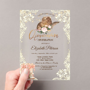 Rustic Lights Lace Cowboy Hat Boots Quinceañera  Acrylic Invitations