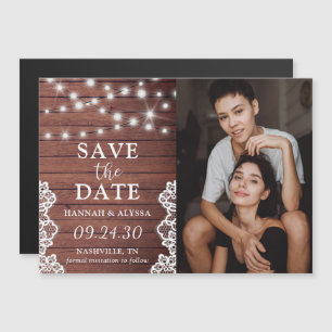 Rustic Lights LGBTQ Photo Save the Date Card