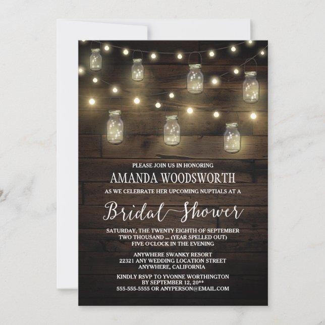 Rustic Lights Mason Jar Bridal Shower Invitations (Front)
