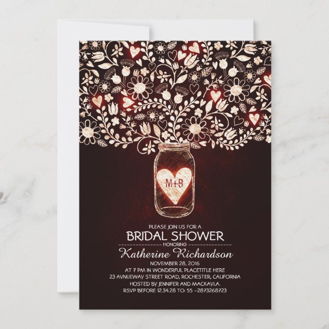 Rustic Lights Mason Jar Bridal Shower Invitations (Front)
