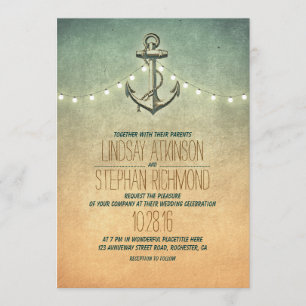 Rustic lights nautical anchor wedding invitation