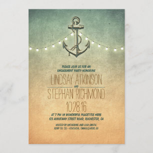 Rustic lights nautical engagement party invitation
