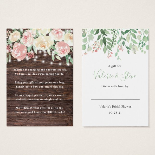 Rustic Lights No Wrap Shower display gift tag (Front & Back)