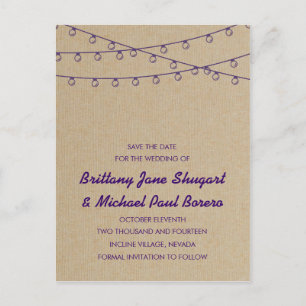 Rustic Lights Purple Save the Date Announcement Postcard