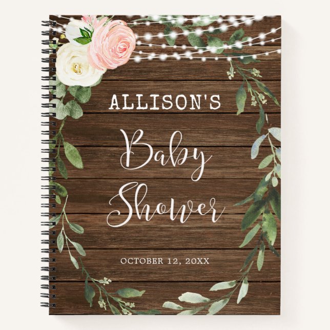 Rustic lights romantic baby shower guest book (Front)