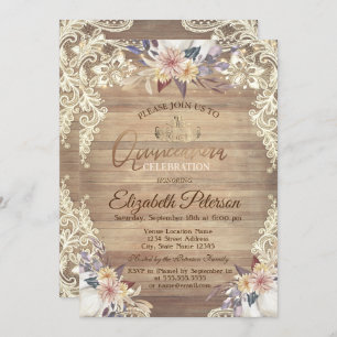 Rustic Lights,Tiara,Lace Pumpkin Flowers Quinceañe Invitation
