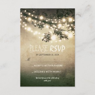 Rustic lights wedding RSVP cards